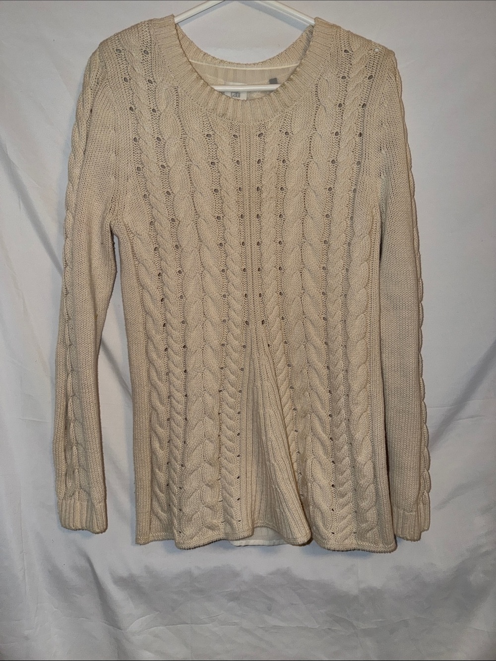 CAbi Cream Cable Crewneck Sweater